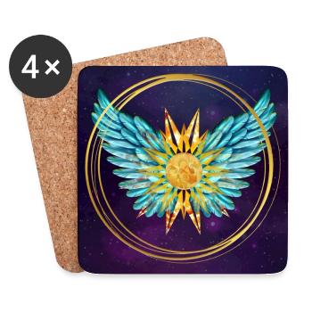 Sign of Light, Wings, Sun, SSL, Gold Rings - Coasters (set of 4) - white - Front