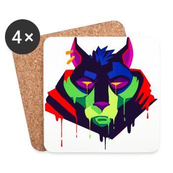 Un beau et amusant tabaxi Wolf Design - Dessous de verre (lot de 4) - blanc - Devant