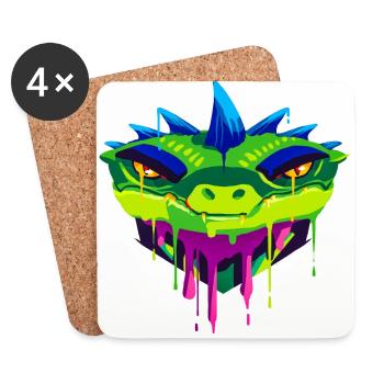 Un beau et amusant design de dragon troglodyte - Dessous de verre (lot de 4) - blanc - Devant