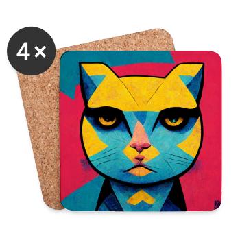 Drôle de chat Pop Art - Dessous de verre (lot de 4) - blanc - Devant
