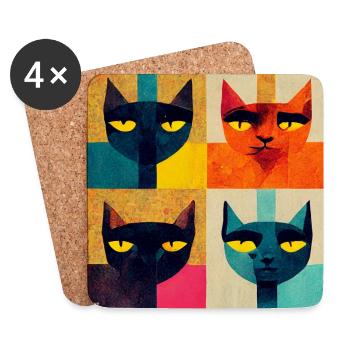 Lustige Pop Art Katzen - Untersetzer (4er-Set) - Weiß - Vorne