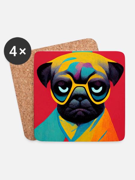Lustiger Pop Art Hund Mops - Untersetzer (4er-Set) - Weiß