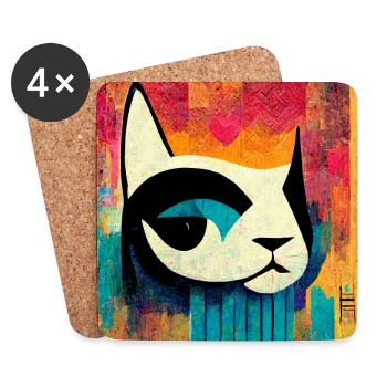 Drôle Pop Art Cat Abstrait - Dessous de verre (lot de 4) - blanc - Devant