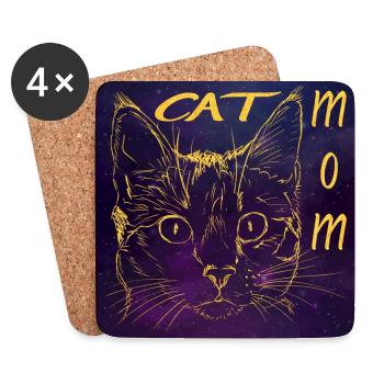 Cat Mom - Katzenmutter - Katze Kopf - Universum - Untersetzer (4er-Set) - Weiß - Vorne