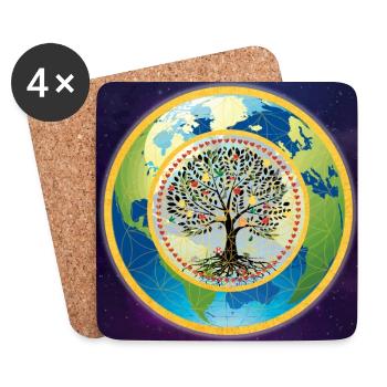 Arbre et fleur de vie sur la planète Terre - Univer - Dessous de verre (lot de 4) - blanc - Devant