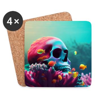 Crâne de pirate coloré sous l'eau - Dessous de verre (lot de 4) - blanc - Devant