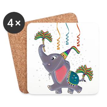 Geburtstags Elefant - Untersetzer (4er-Set) - Weiß - Vorne