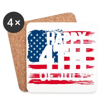 Happy 4th of July mit Amerikanische Flagge - Untersetzer (4er-Set) - Weiß - Vorne
