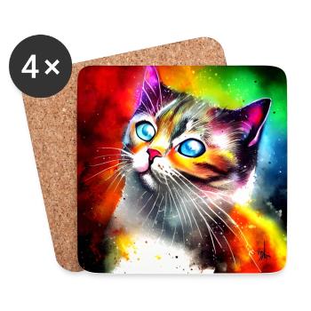 Süße bunte Katze - Untersetzer (4er-Set) - Weiß - Vorne