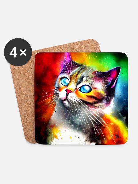 Cute colorful cat - Coasters (set of 4) - white