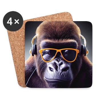 Gorilla mit Kopfhörern - Untersetzer (4er-Set) - Weiß - Vorne