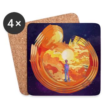Homme / Personne / Homme en boule de feu - Univers - Dessous de verre (lot de 4) - blanc - Devant