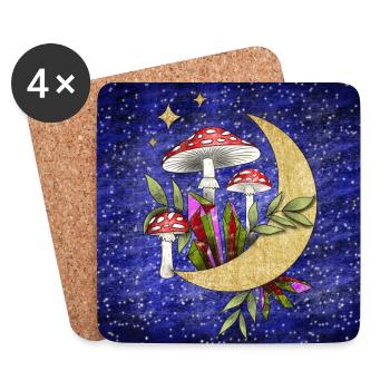 Champignons au clair de lune - Format F - Dessous de verre (lot de 4) - blanc - Devant