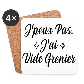 Je peux pas j'ai vide grenier humour drôle - Dessous de verre (lot de 4) - blanc - Devant