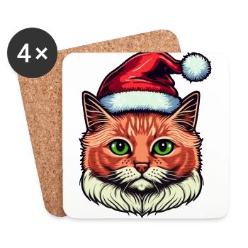 Beau design de chat de Noël, un excellent - Dessous de verre (lot de 4) - blanc - Devant