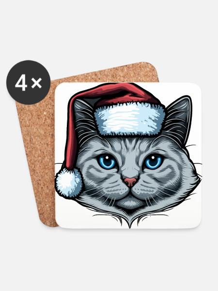 Wunderschöne Katze mit Weihnachtshut - Untersetzer (4er-Set) - Weiß