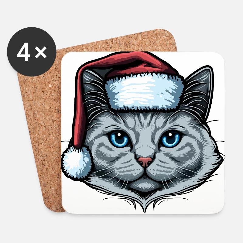 Wunderschöne Katze mit Weihnachtshut - Untersetzer (4er-Set) - Weiß