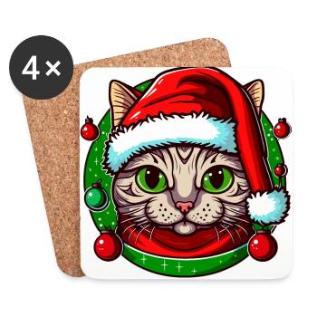 Adorable cat wearing Santa hat - Coasters (set of 4) - white - Front