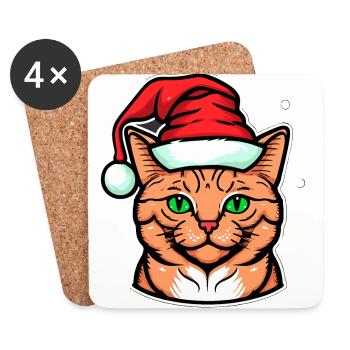 Belle illustration de chaton de Noël pour tous - Dessous de verre (lot de 4) - blanc - Devant