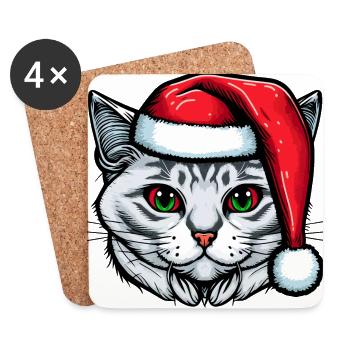 Superbe design de chaton d’hiver, le cadeau de Noël idéal - Dessous de verre (lot de 4) - blanc - Devant