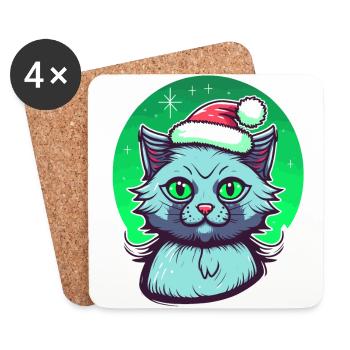 Stunning kitten wearing Santa Claus hat - Coasters (set of 4) - white - Front