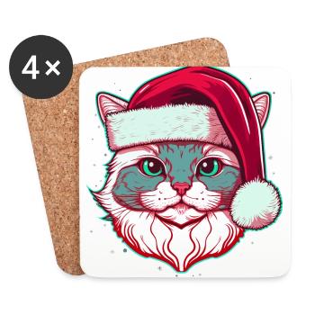 Magnifique chat portant un chapeau de Noël - Dessous de verre (lot de 4) - blanc - Devant