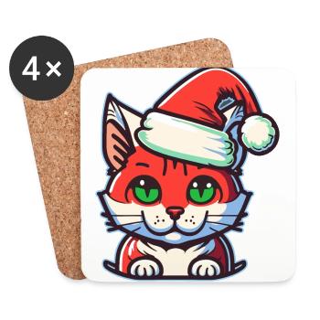 Wunderschönes Weihnachtskatzendesign, ein ausgezeichneter Weihnachtsmann - Untersetzer (4er-Set) - Weiß - Vorne
