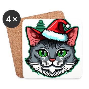 Superbe design de chaton de Noël, le meilleur cadeau de Noël - Dessous de verre (lot de 4) - blanc - Devant