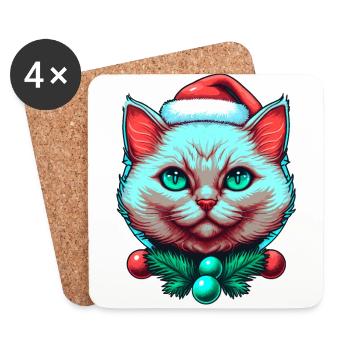 Lovely kitten wearing Santa Claus hat - Coasters (set of 4) - white - Front
