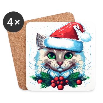 Adorable cat wearing Santa hat - Coasters (set of 4) - white - Front