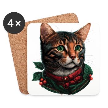 Pretty Christmas cat illustration, the best Xmas - Coasters (set of 4) - white - Front