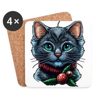 Gorgeous Christmas cat illustration, an excellent - Coasters (set of 4) - white - Front