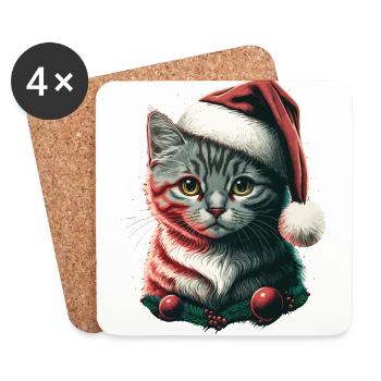 Stunning kitten wearing Santa Claus hat - Coasters (set of 4) - white - Front