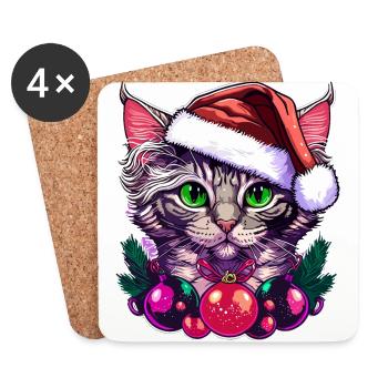 Stunning kitten wearing Santa hat - Coasters (set of 4) - white - Front