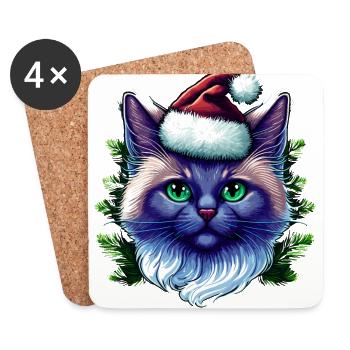 Entzückende Katze mit Weihnachtshut - Untersetzer (4er-Set) - Weiß - Vorne