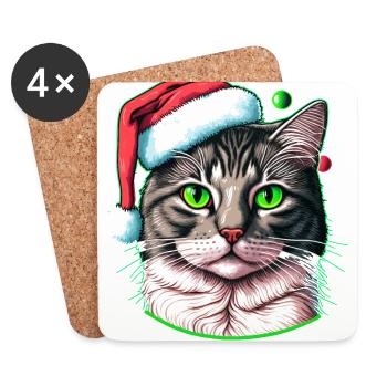 Hübsche Katze mit Weihnachtshut - Untersetzer (4er-Set) - Weiß - Vorne