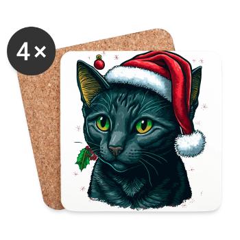 Lovely cat wearing Santa hat - Coasters (set of 4) - white - Front