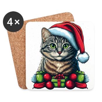 Lovely Advent cat illustration, the best Santa - Coasters (set of 4) - white - Front