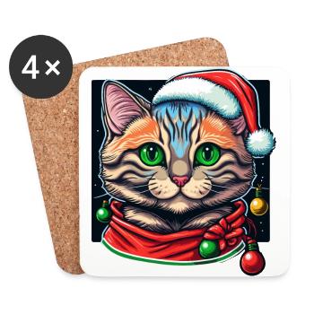 Lovely Xmas cat drawing, the perfect Santa gift - Coasters (set of 4) - white - Front