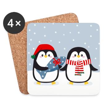 Mignons pingouins avec cadeau - Dessous de verre (lot de 4) - blanc - Devant