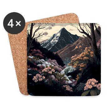 Ukiyo landscape mountains flowers Ukiyo-e - Coasters (set of 4) - white - Front