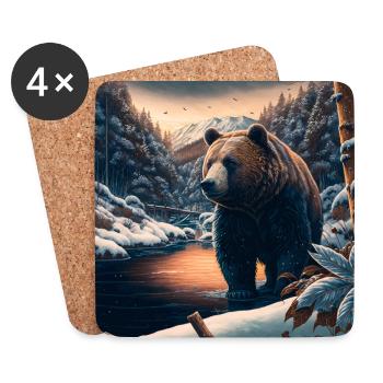 Ukiyo bear in forest landscape at winter time - Coasters (set of 4) - white - Front