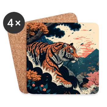 Ukiyo Tiger - Coasters (set of 4) - white - Front