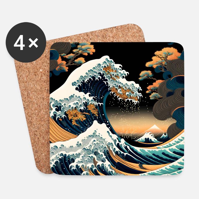 Ukiyo Welle Japanische Kunst - Untersetzer (4er-Set) - Weiß