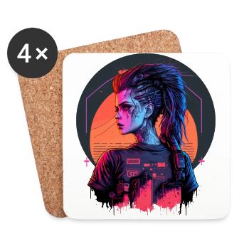 Breathtaking drawing of a cyber Lady - Coasters (set of 4) - white - Front