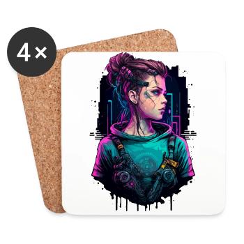Superbe dessin d’une cyber-femme - Dessous de verre (lot de 4) - blanc - Devant