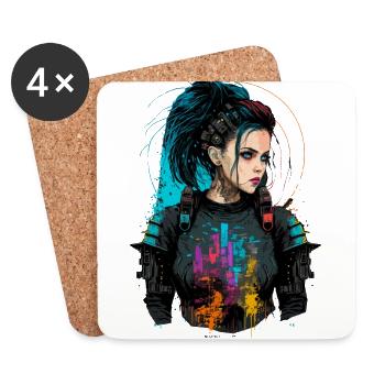 Superbe peinture d’une magnifique femme punk - Dessous de verre (lot de 4) - blanc - Devant