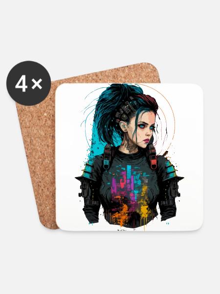Atemberaubendes Gemälde einer wunderschönen Punk-Frau - Untersetzer (4er-Set) - Weiß
