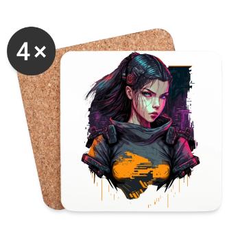 Coole Zeichnung einer futuristischen Frau - Untersetzer (4er-Set) - Weiß - Vorne