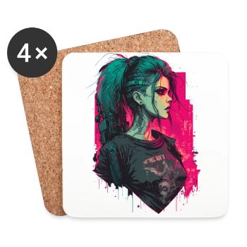 Breathtaking Digital Painting of a Punk Women - Coasters (set of 4) - white - Front